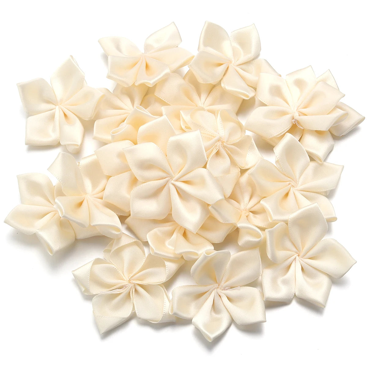 20pcs 6cm Satin Ribbon Flowers for DIY Hair Clips & Crafts Ribbon Flower Appliqués PLUSH Beige