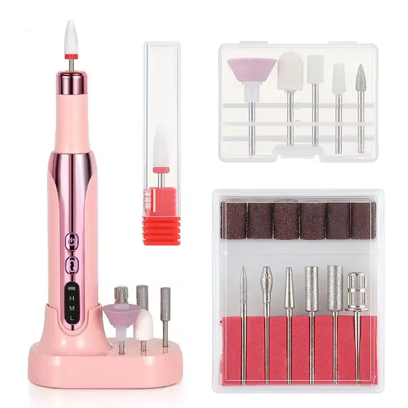 USB Electric Nail Grinder – Manicure & Pedicure Drill Tool Electric Nail Drill PLUSH Pink USB Type-C