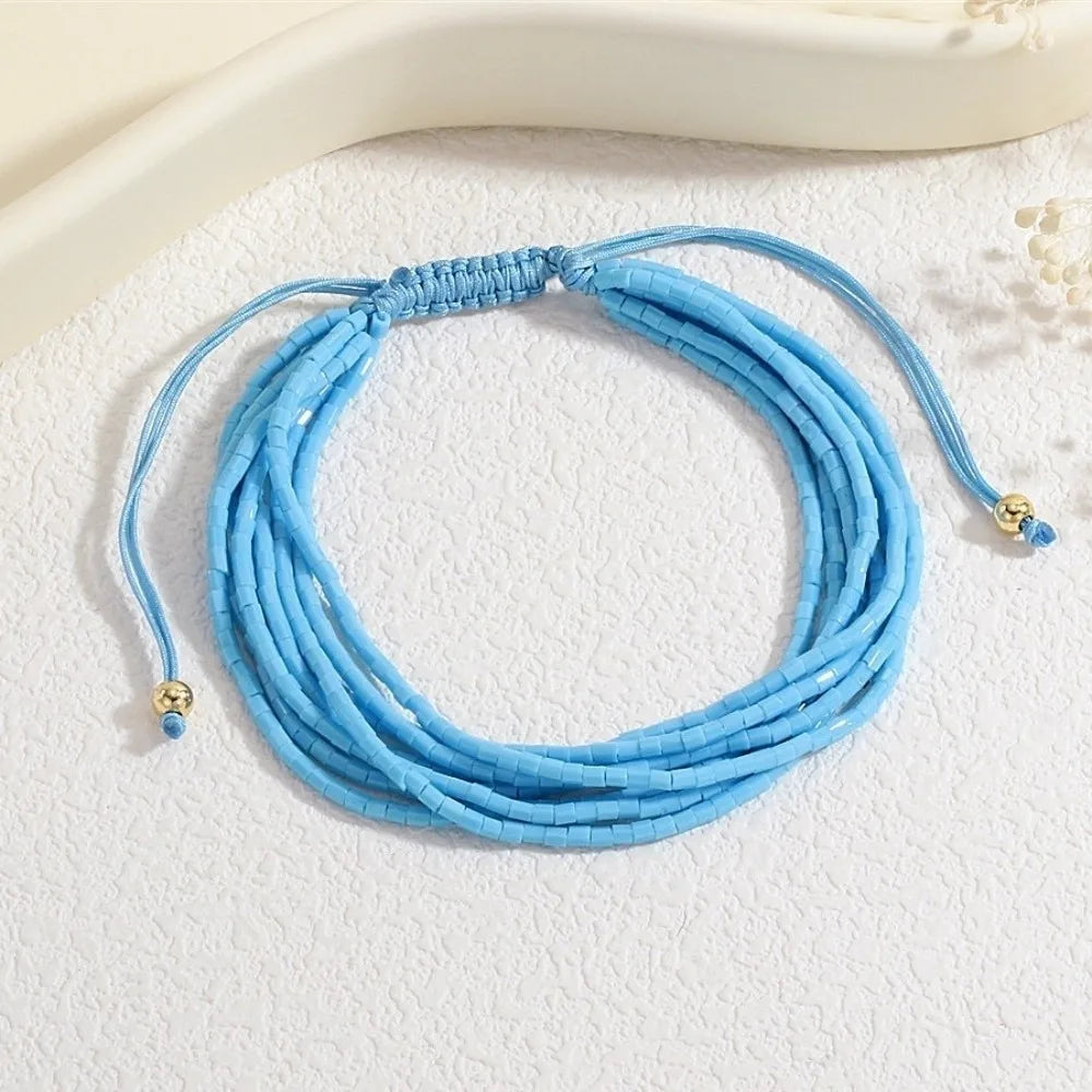 Colorful Boho Stackable Beads Bracelets – Adjustable Multilayer Beaded Bracelet PLUSH Blue