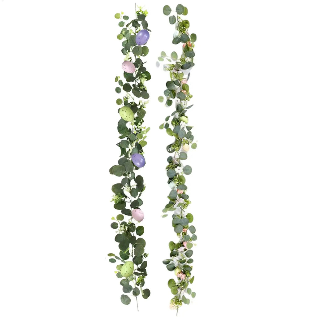 2-Pack Artificial Easter Egg Garland Wreaths | Spring Vine Decor Easter Garland Wreath PLUSH