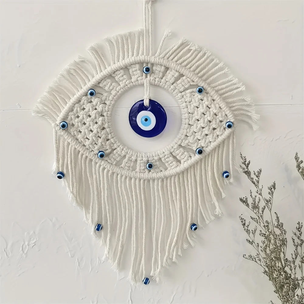 Turkish Blue Evil Eye Wall Hanging – Handcrafted Boho Decor Wall Hanging Decor PLUSH