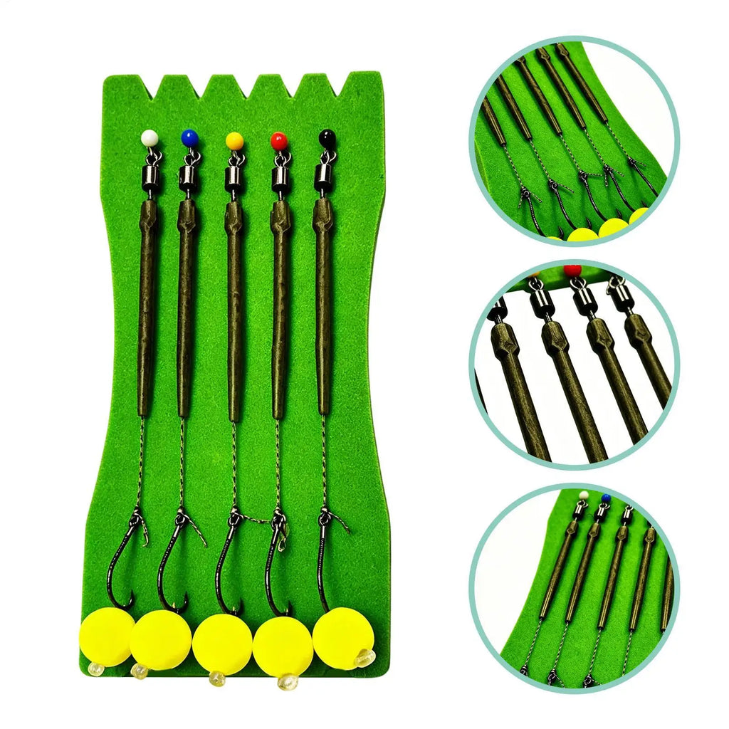 5-Pack Pre-Tied Carp Fishing Rig Set – Snag-Resistant Hooks Fishing Rig Set PLUSH