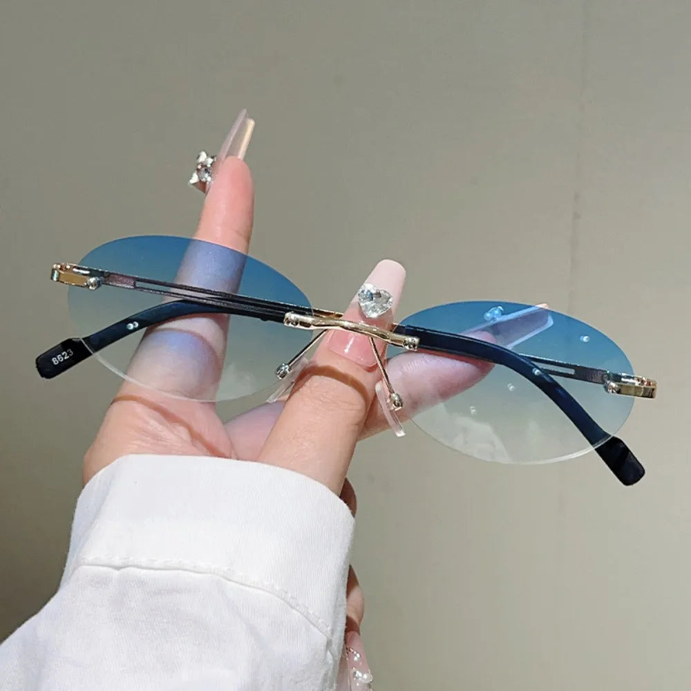 Vintage Rimless Oval Sunglasses – Retro Gradient Fashion Shades Oval Sunglasses PLUSH Style 1 WHITE