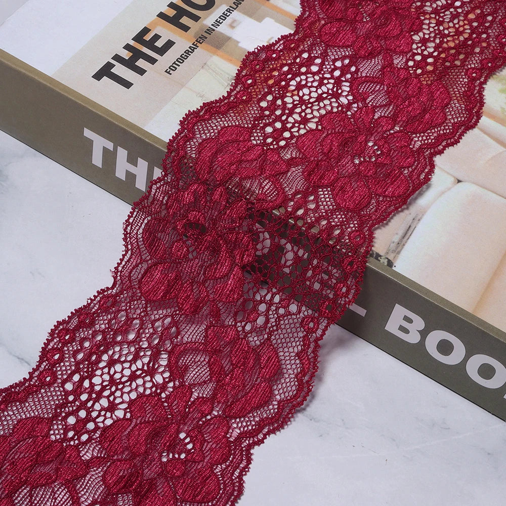 2 Yards 8cm Elastic Floral Lace Trim – DIY Sewing & Hairband Elastic Lace Trim PLUSH Wine Red 8cm 2yards