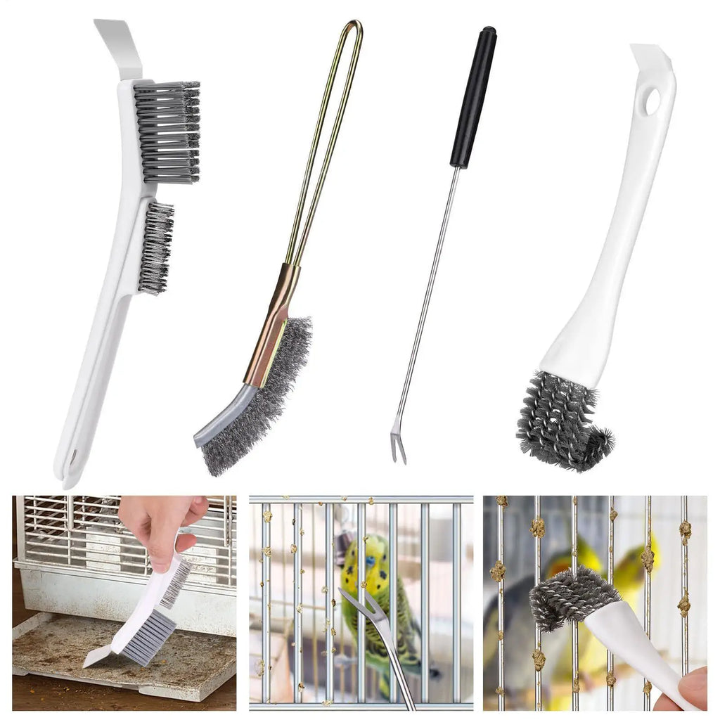 4-Piece Bird Cage Cleaning Brush Set – Long Handle & Shovel Cage Cleaning Brush Set PLUSH