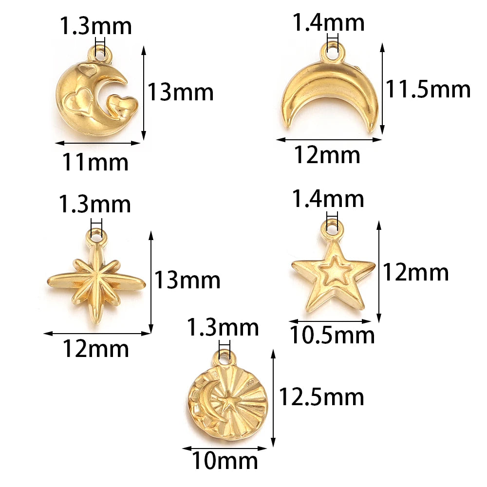 5pcs Stainless Steel Sun Moon Star Charms – DIY Jewelry Jewelry Charms PLUSH