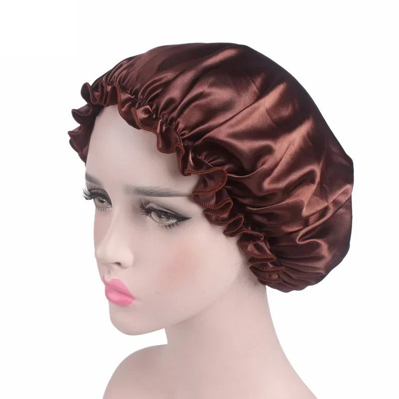 Women Satin Bonnet Floral Wide Band Sleep & Shower Hair Wrap Satin Sleep Bonnet PLUSH NO.9
