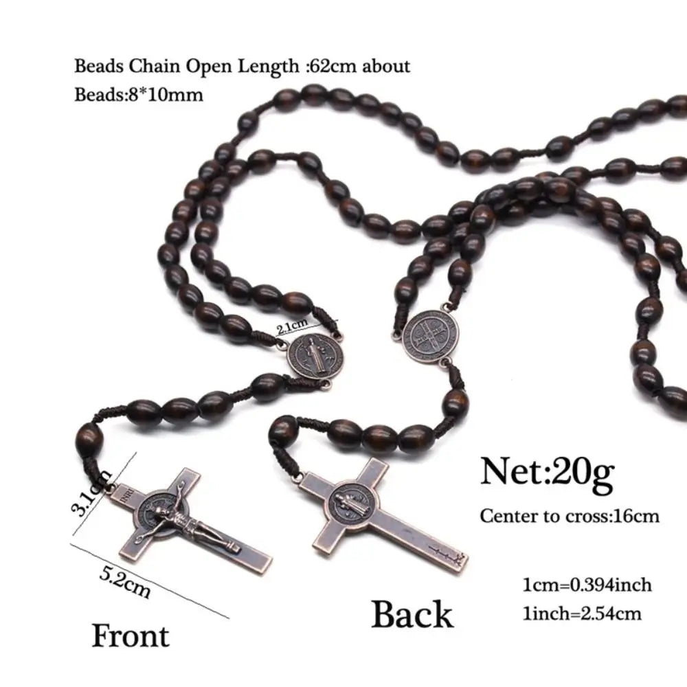 Handmade Catholic Rosary Necklace – Wood Beads & Crucifix Religious Rosary Necklace PLUSH