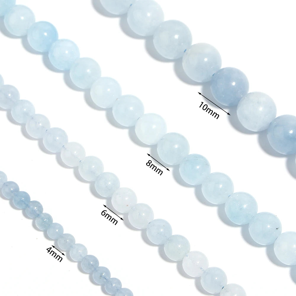 Blue Aquamarine Natural Stone Round Beads – DIY Jewelry Strand Natural Stone Beads PLUSH