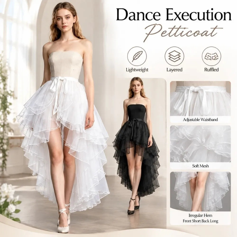 Ruffled Crinoline Petticoat – Irregular Hem 3-Tier Underskirt Crinoline Petticoat PLUSH