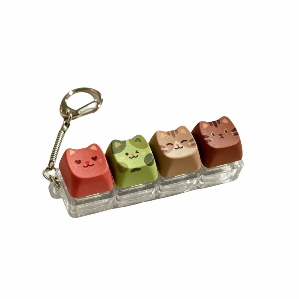 Cute Cat Keycap Keychain – Fidget Clicker Button Keychain Novelty Keychain PLUSH 4 key -Style H-