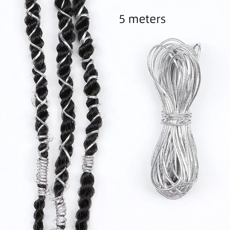 Silver Gold Shimmer Braiding Hair Cord – 5m Elastic Rope Hair Braiding Cord PLUSH Sliver 5Meters