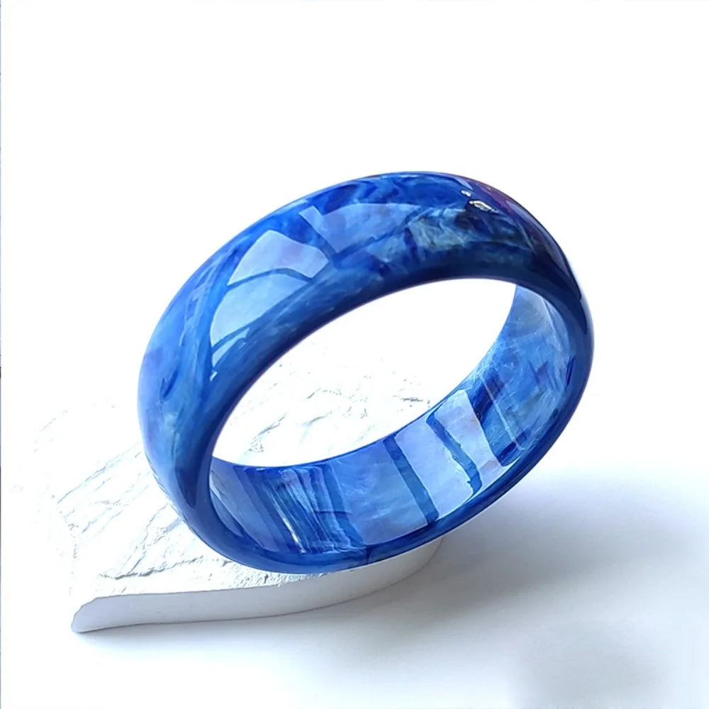 Bohemian Acrylic Open Wide Bangle Bracelet – Smudge Print Acrylic Bangle PLUSH Blue