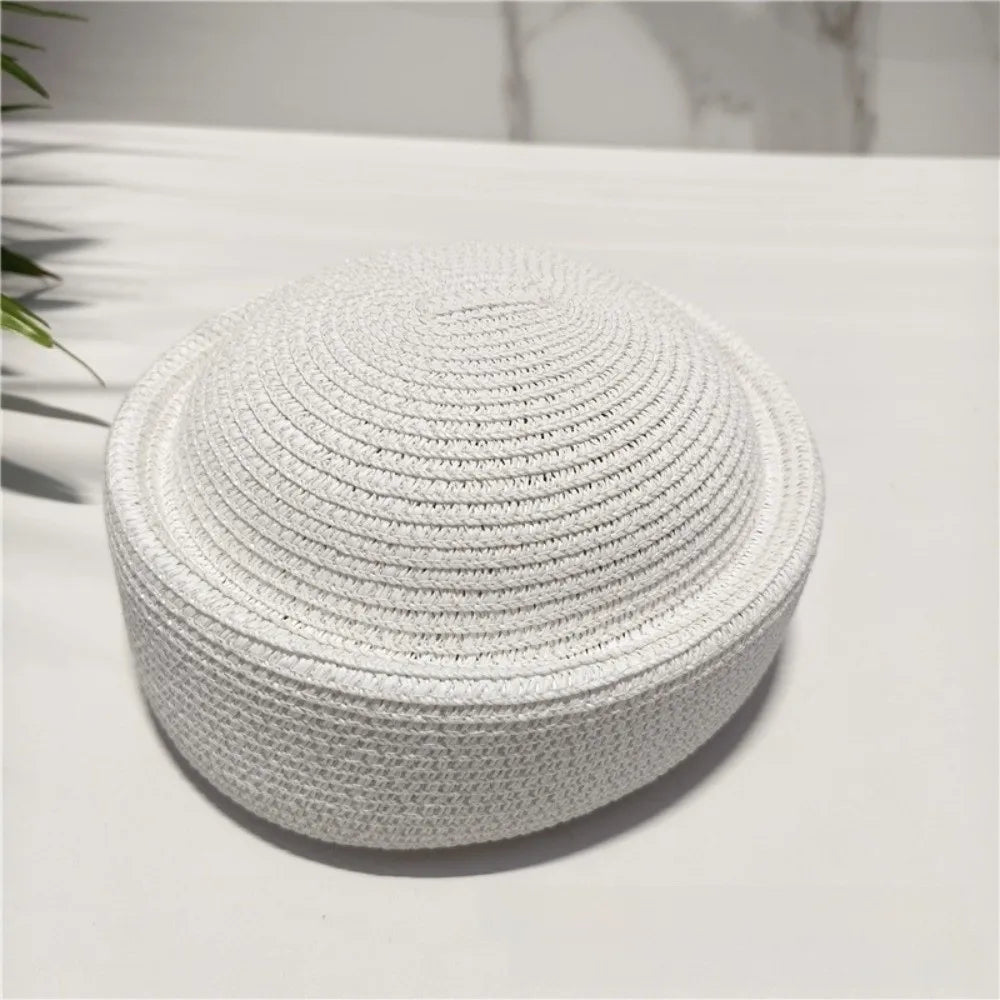 Vintage Wide Brim Woven Straw Sun Hat – Painter Beret Style Woven Straw Hat PLUSH White