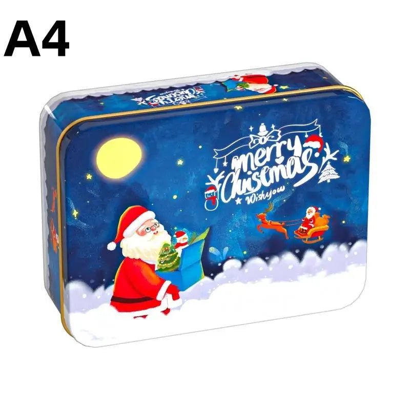 Christmas Tin Can Box – Elk & Santa Candy Cookie Gift Storage Holiday Tin Box PLUSH A4