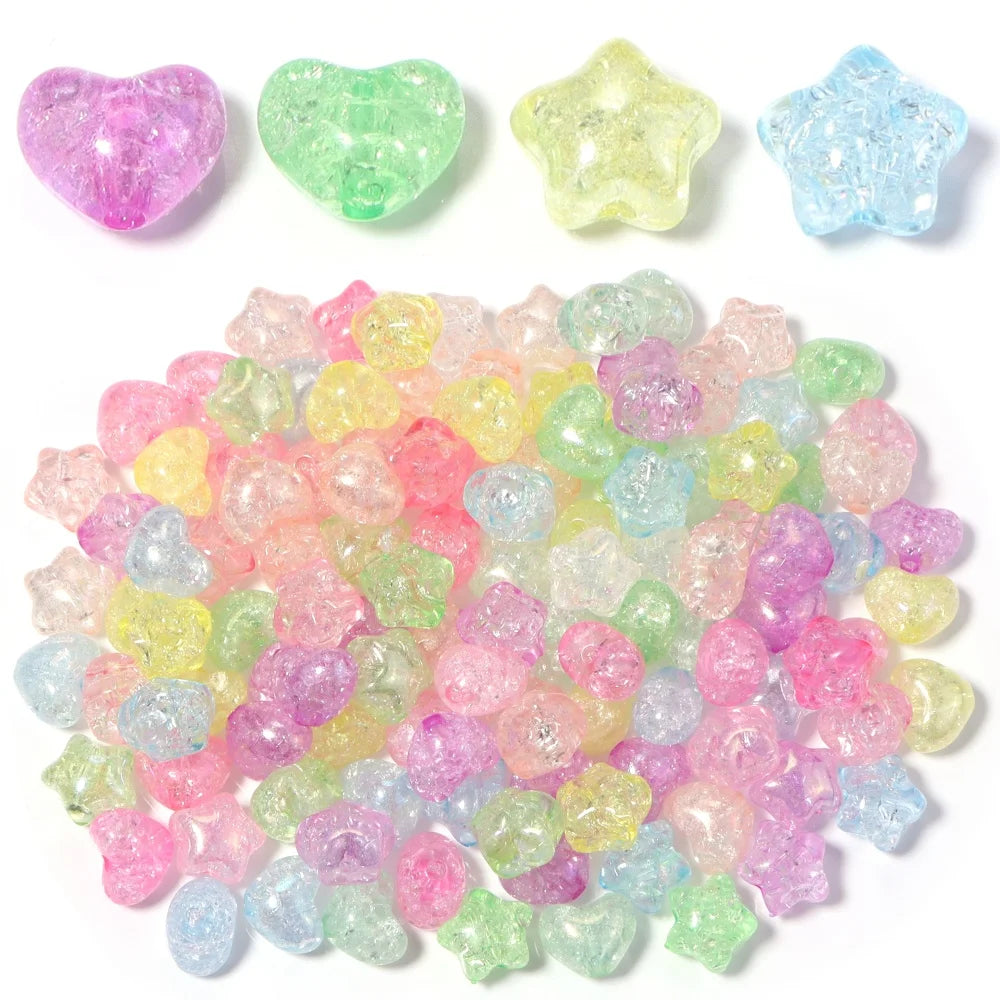 50pcs Ice Crack Heart & Star Acrylic Spacer Beads – DIY Jewelry Acrylic Spacer Beads PLUSH