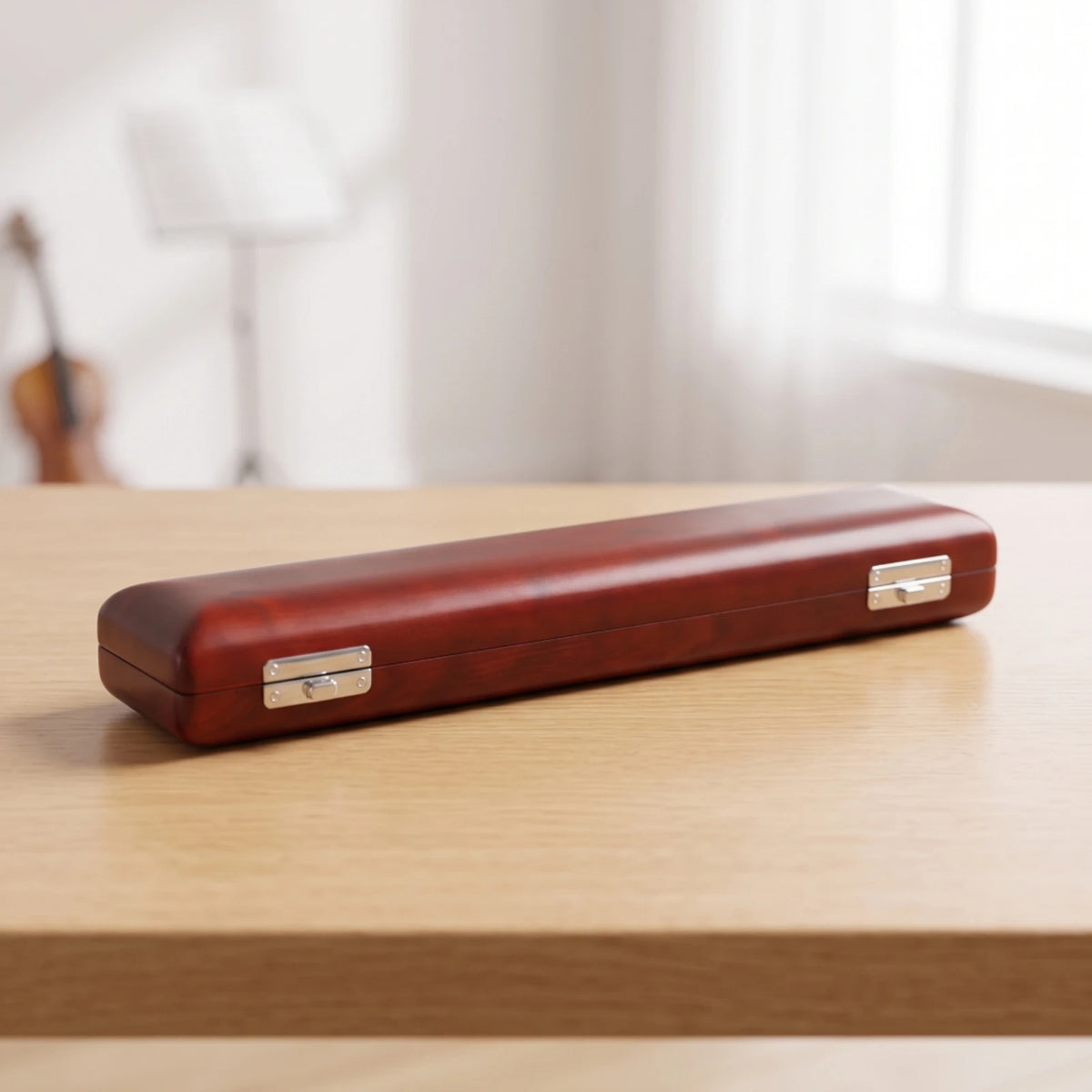 Solid Wood Flute Case with Metal Latches – Compact & Sturdy Flute Carrying Case PLUSH