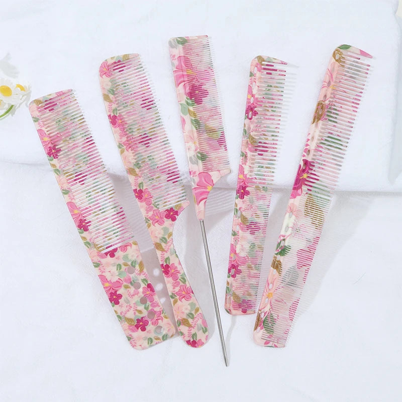 Floral Pointed Tail Comb Set – All Hair Types | 1–5 Pcs Hair Styling Comb PLUSH 5pcs