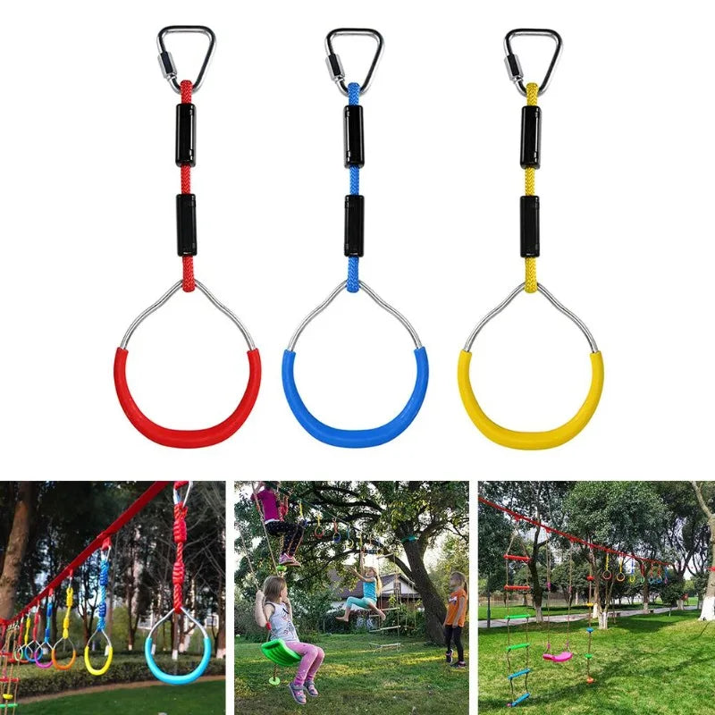 Kids Outdoor Gymnastics Swing Rings Set of 3 – Adjustable Kids Swing Rings PLUSH