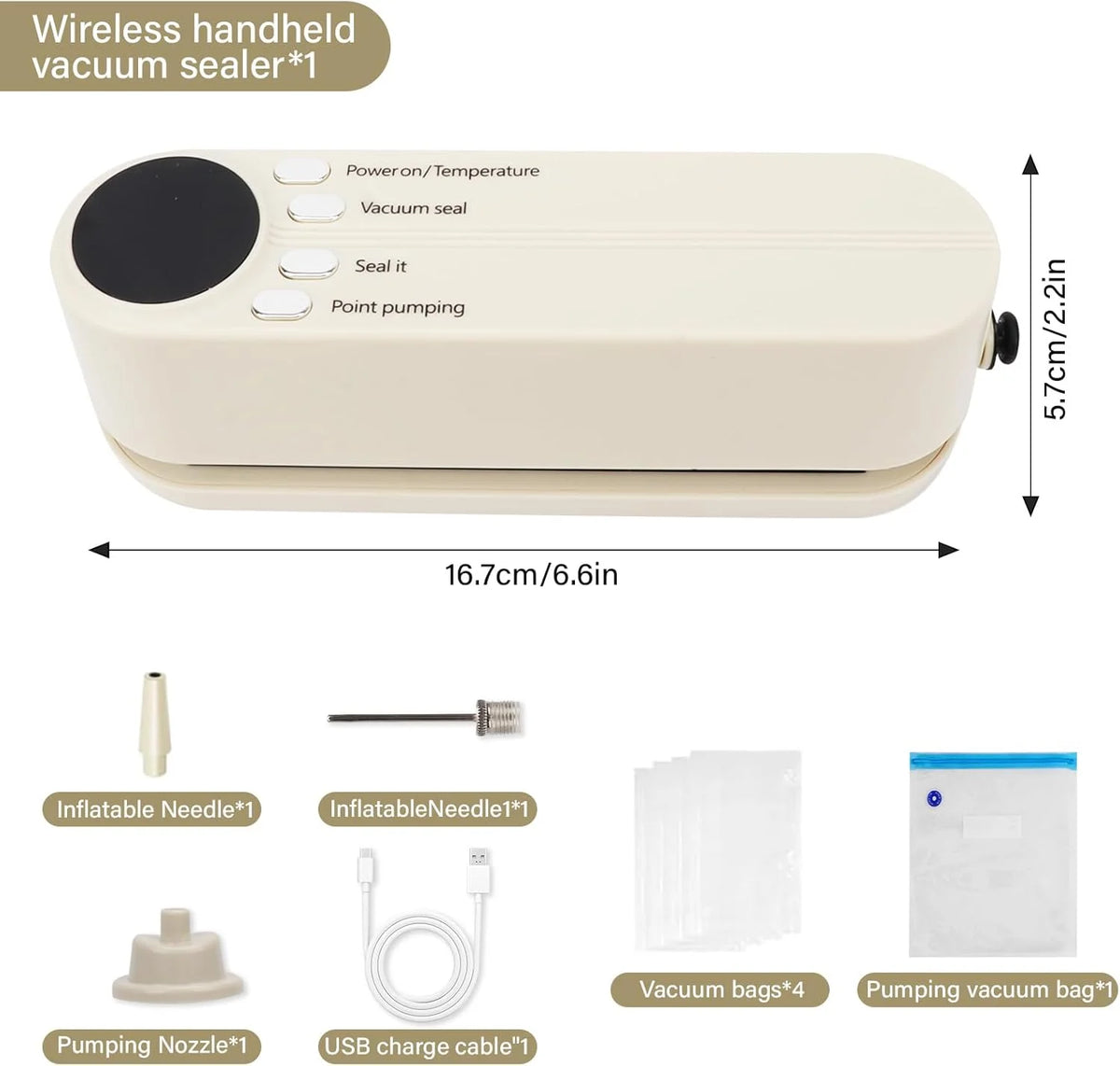 USB Mini Vacuum Sealer Machine with Pump & Bags – Food Storage Vacuum Sealer Machine PLUSH Creamy White