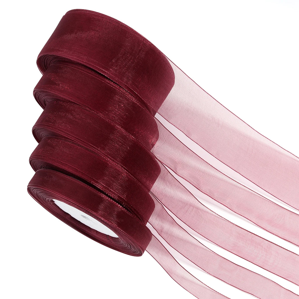 50 Yards Wine Red Organza Ribbon – 5 Widths | Gift & Decor Organza Craft Ribbon PLUSH