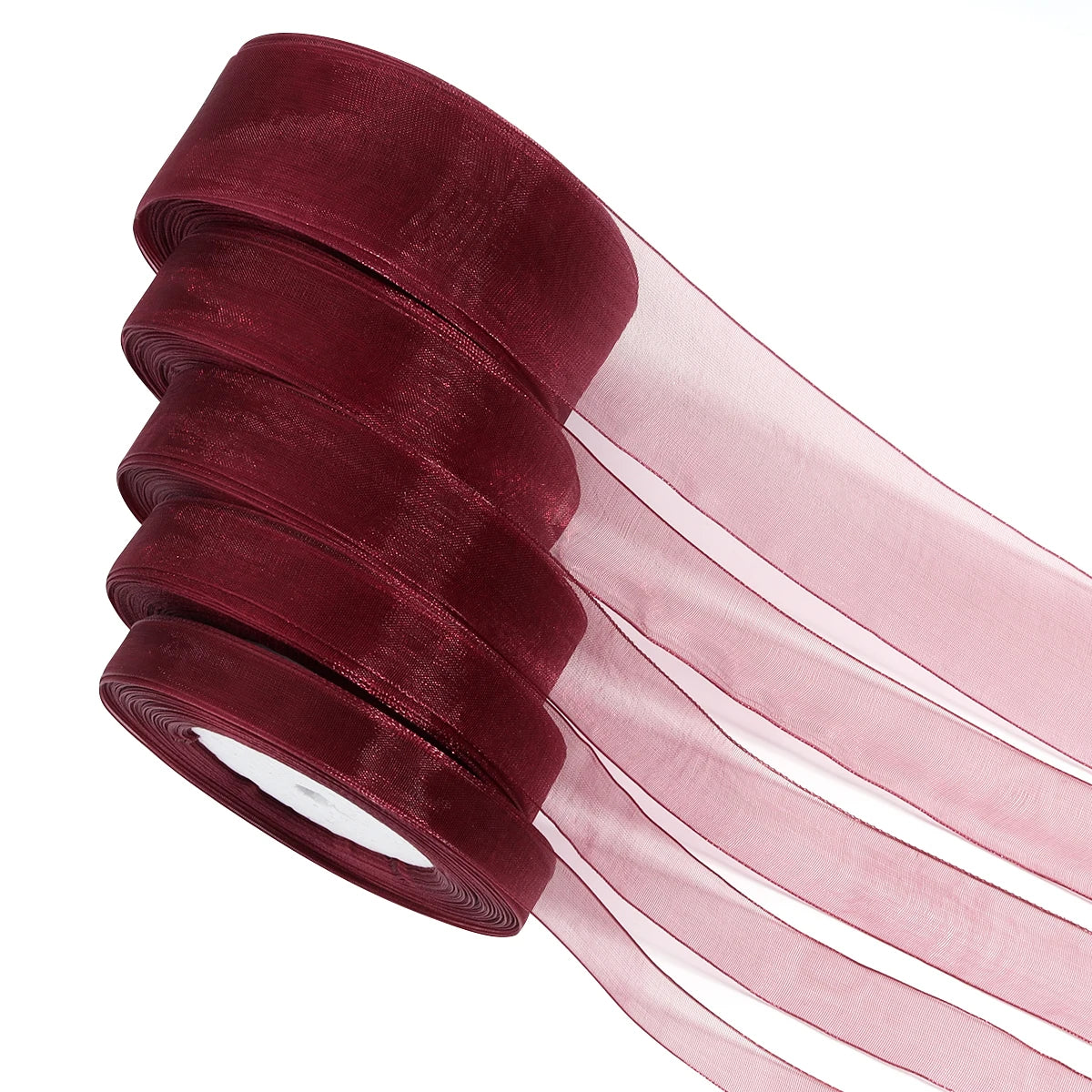 50 Yards Wine Red Organza Ribbon – 5 Widths | Gift & Decor Organza Craft Ribbon PLUSH