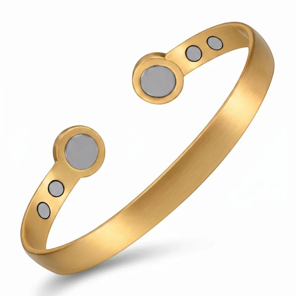 Retro Magnetic Cuff Bracelet & Ring Set – Unisex Alloy Bangle Cuff Bracelet Set PLUSH Gold Bangles