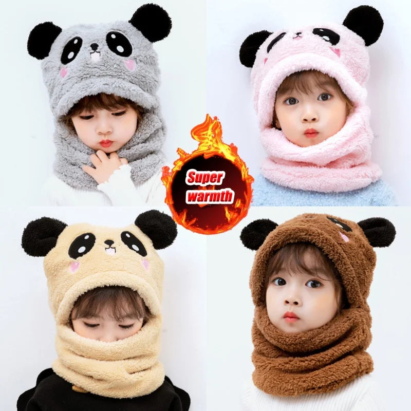 Kids Winter Bear Earmuff Hat & Fleece Neck Warmer Set Kids Winter Hat Set PLUSH