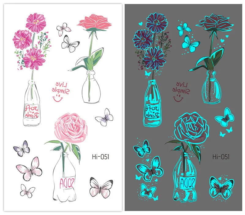 Luminous Glow Temporary Tattoo Stickers – Snake & Butterfly