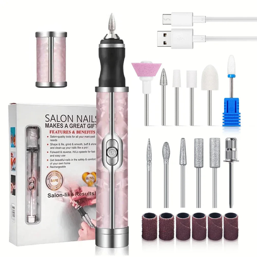 Electric Nail Drill Machine – Rechargeable Manicure Kit 20000RPM Electric Nail Drill PLUSH Pink