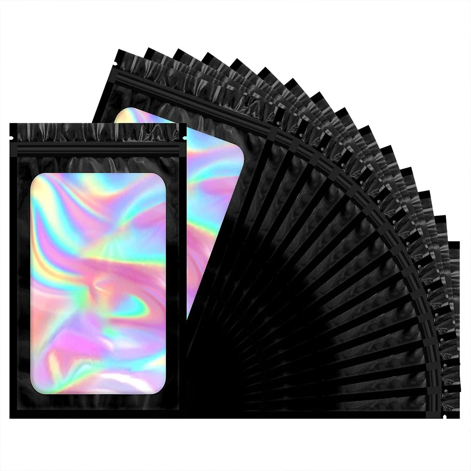 50/100pcs Holographic Mylar Zip Lock Bags – Jewelry & Gift Pouches Mylar Storage Bags PLUSH