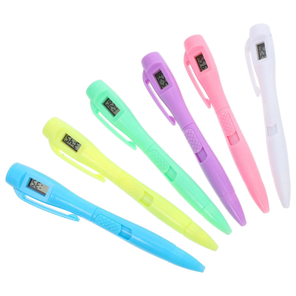6-Pack Fine Tip Ballpoint Pens with Digital Clock Display Ballpoint Pen Set PLUSH