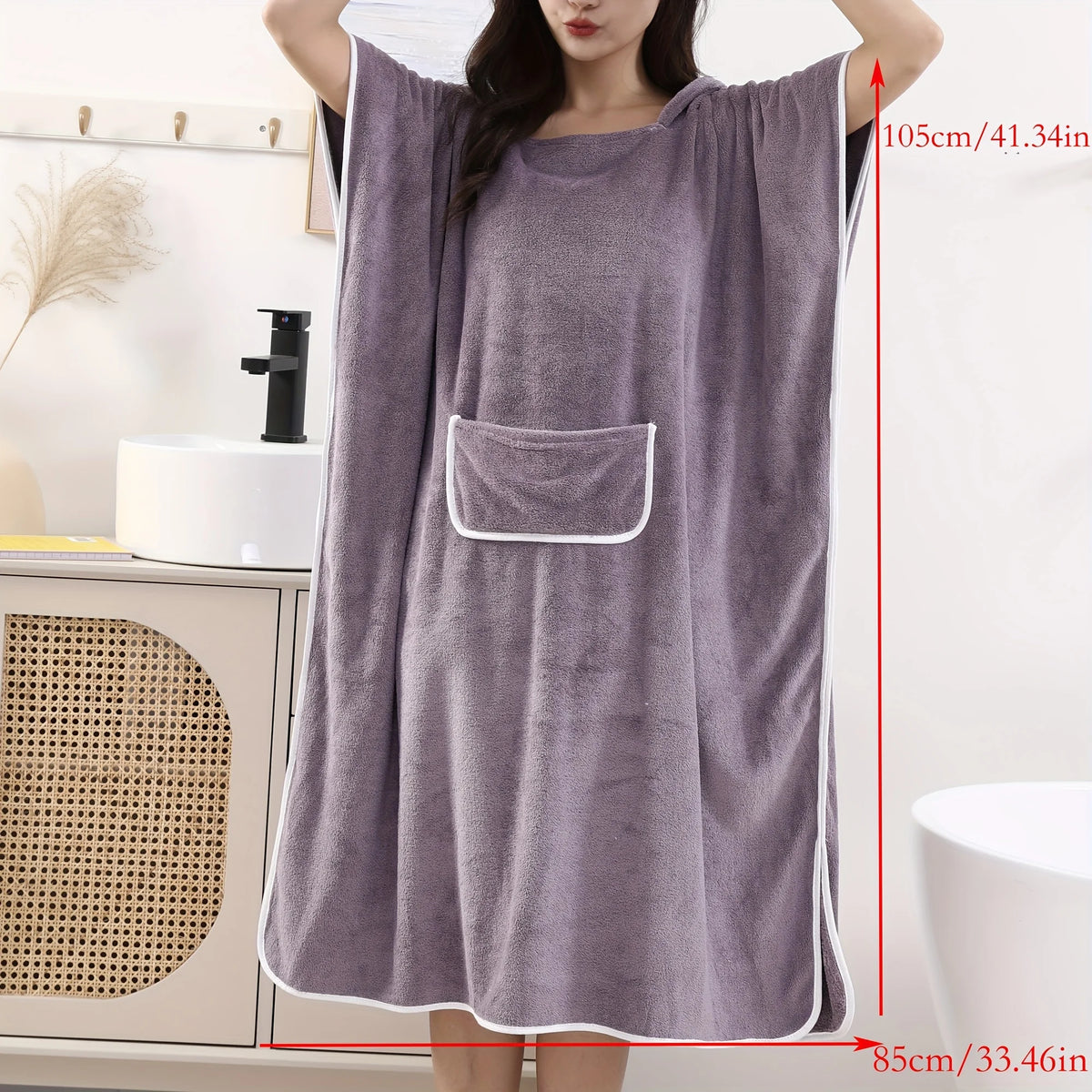 Women's Hooded Coral Fleece Bathrobe – Soft Absorbent Spa Robe Hooded Bathrobe PLUSH Purple 105x85cm 1pc