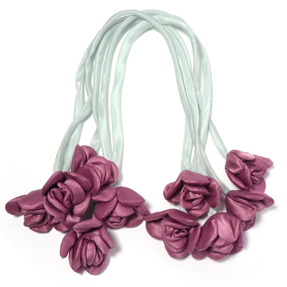 5pcs Satin Ribbon Rose Flower Strings – DIY Hair & Craft Decor Ribbon Flower Trim PLUSH purple pink