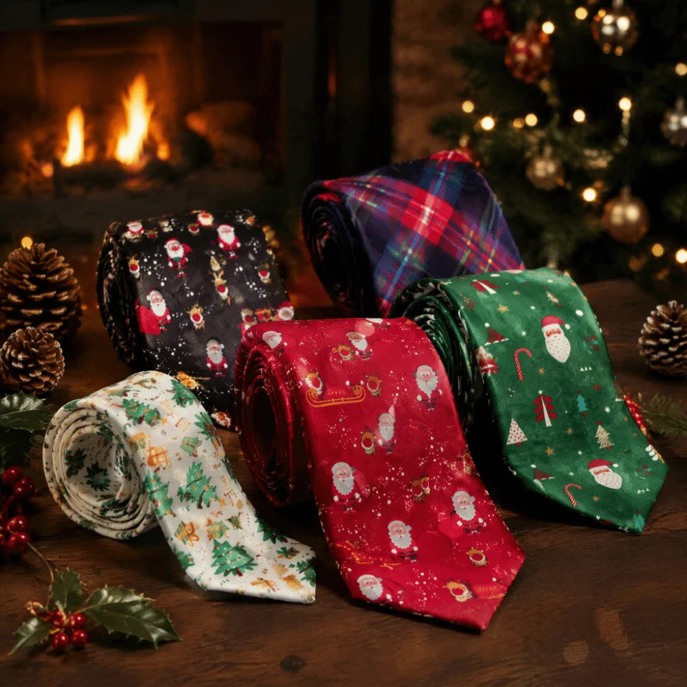Men's Adjustable Christmas Necktie – Santa & Reindeer Tie Holiday Necktie PLUSH
