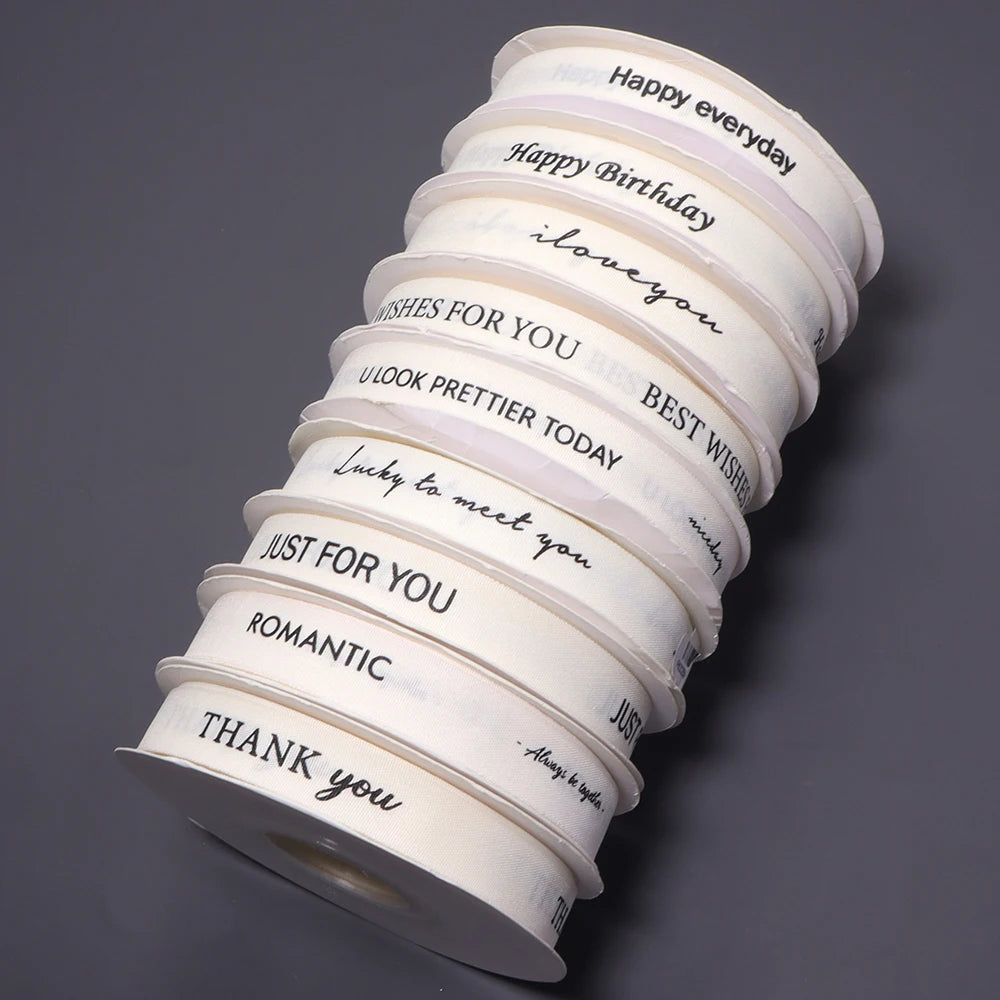 30m Beige Word Letters Printed Ribbon 15mm – DIY Crafts & Gifts Decorative Craft Ribbon PLUSH