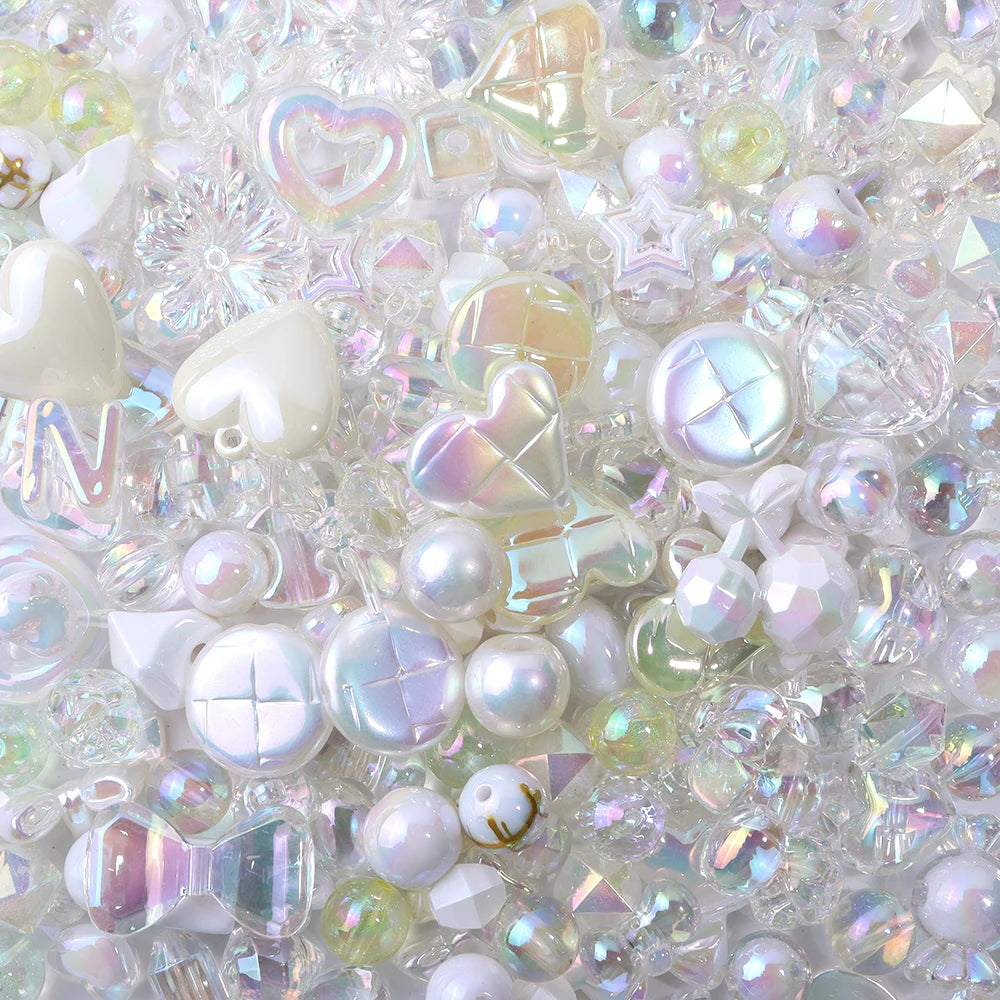 45g Mixed Acrylic Bow Beads – Colorful DIY Spacer Beads Acrylic Spacer Beads PLUSH White