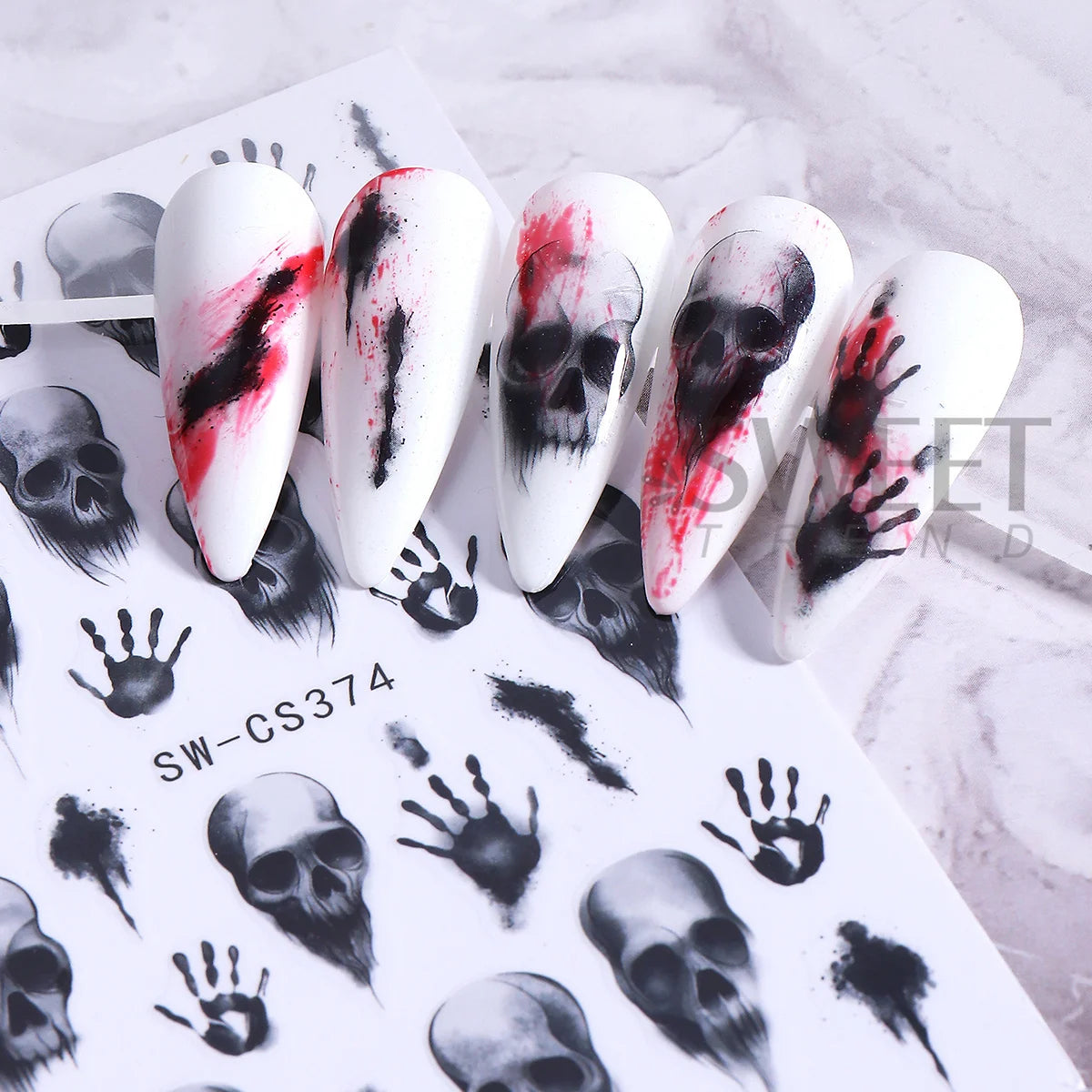 3D Halloween Nail Decals – Skull & Gothic Vine Stickers 2pcs Nail Art Decals PLUSH