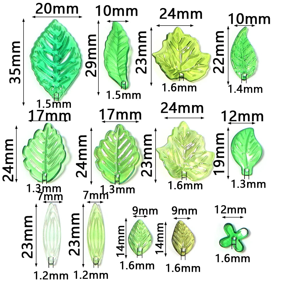 Green Leaf Acrylic Spacer Beads 50-200pcs | DIY Jewelry Making Acrylic Spacer Beads PLUSH
