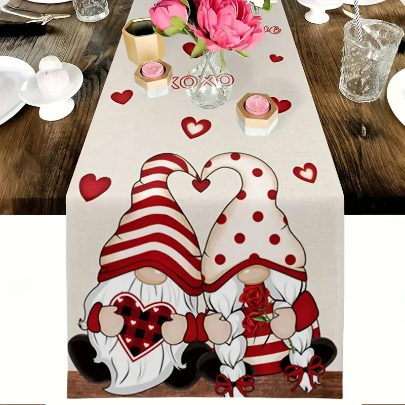 Valentine's Day Gnome Couple Table Runner – Red Heart Design Holiday Table Runner PLUSH A 33X90Cm