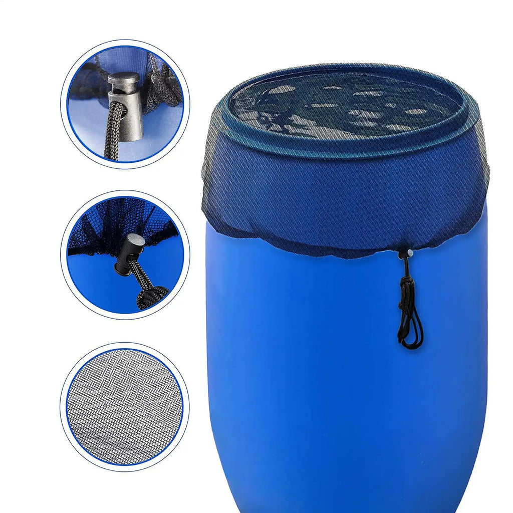 Rain Barrel Mesh Cover with Drawstring – Leaf & Debris Screen Rain Barrel Cover PLUSH