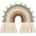 Handwoven Rainbow Macrame Wall Hanging | Boho Pom Pom Decor Macrame Wall Hanging PLUSH one