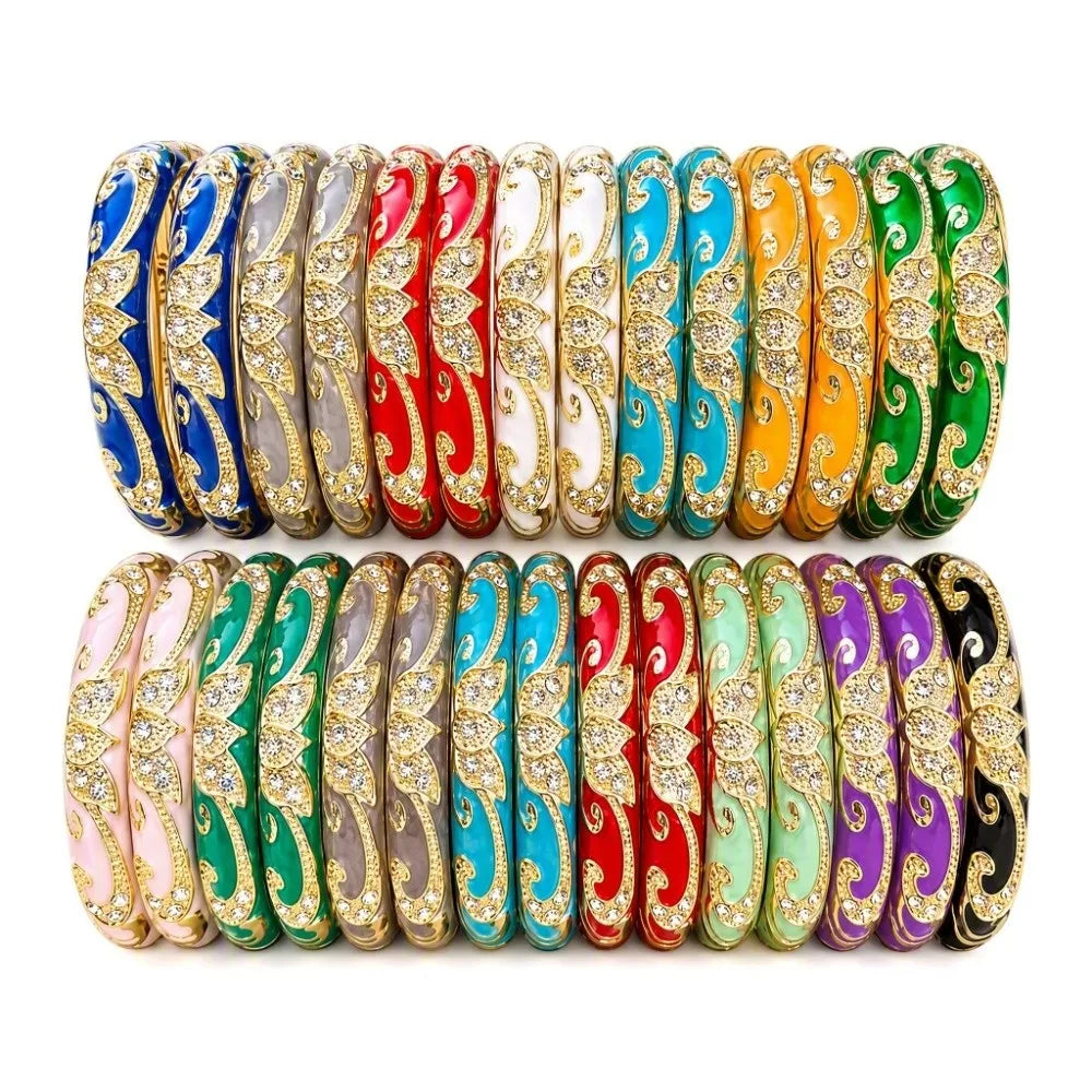 Cloisonné Crown Bangle – Vintage Bohemian Gold-Tone Bracelet Enamel Bangle Bracelet PLUSH