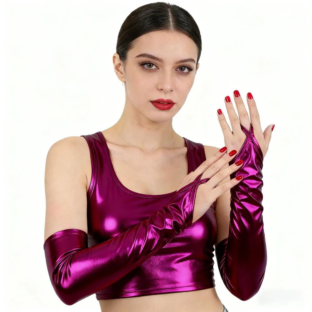 Women's Elbow-Length Shiny Long Gloves – Nightclub Party Fashion Long Gloves PLUSH Rose Red