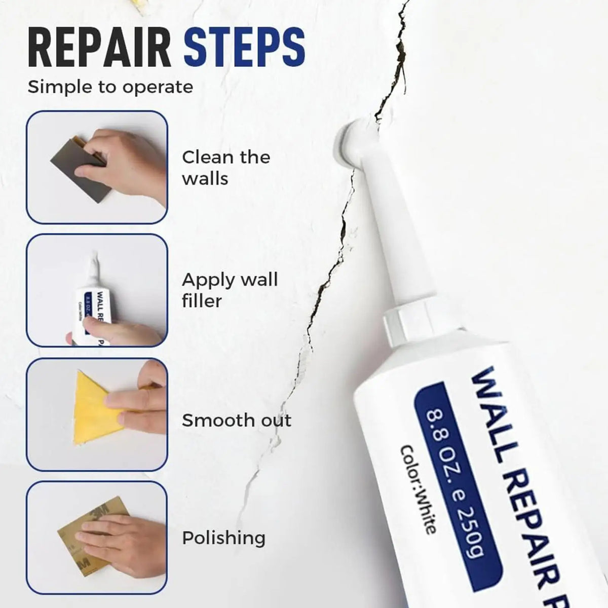 Drywall Repair Kit – Wall Hole & Crack Filling Paste + Scraper Wall Repair Kit PLUSH
