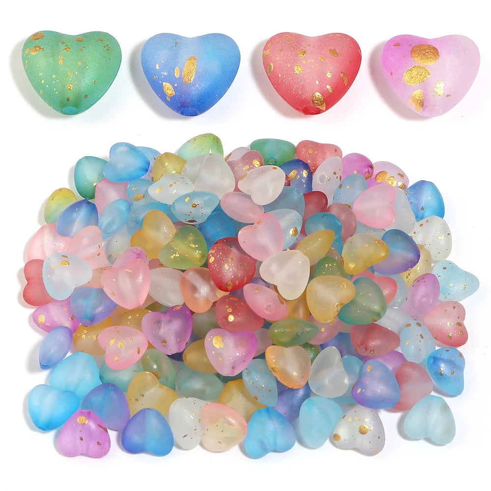 200pcs Matte Gradient Heart Acrylic Beads Gold Foil DIY Jewelry Acrylic Spacer Beads PLUSH