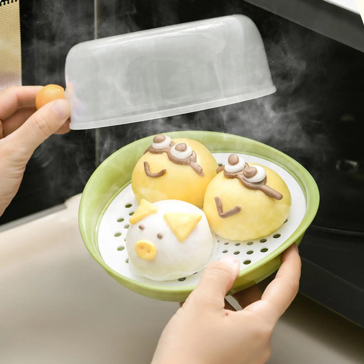 Microwave Steamer with Lid & Tray | Food Grade PP Rice Steamer Microwave Steamer PLUSH