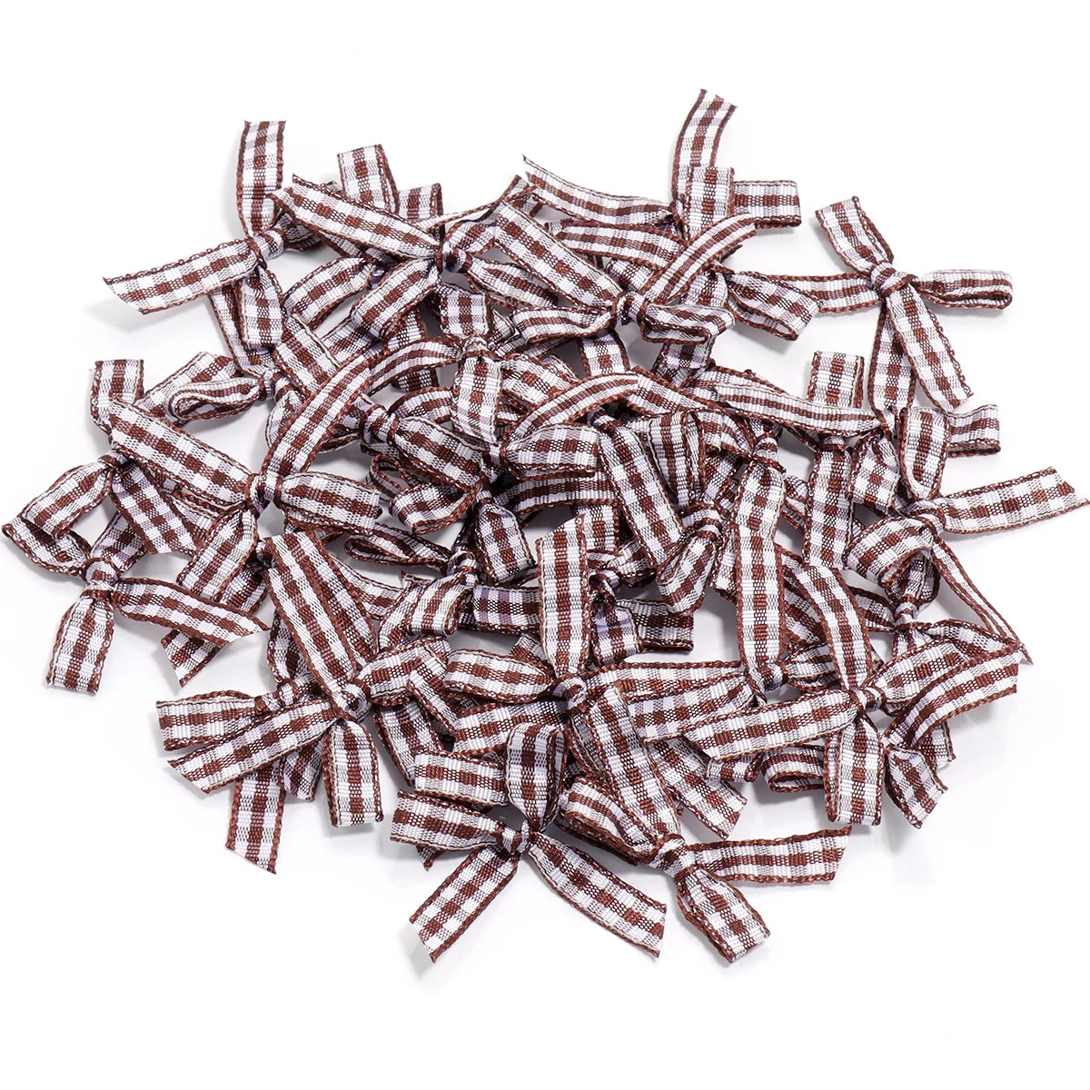 50pcs Scottish Checkered Ribbon Bows – DIY Jewelry & Crafts Ribbon Craft Bows PLUSH Brown 4x2.5cm