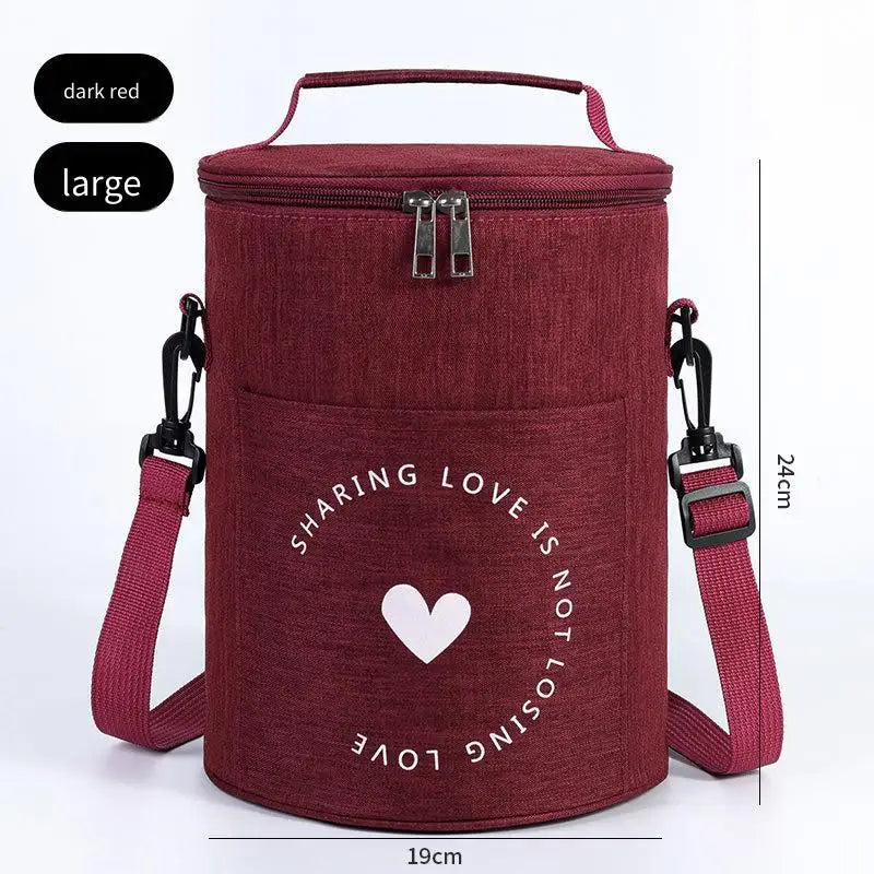 Round Insulated Lunch Bag 19x24cm – Thermal Food Tote Insulated Lunch Bag PLUSH Red 19x24cm