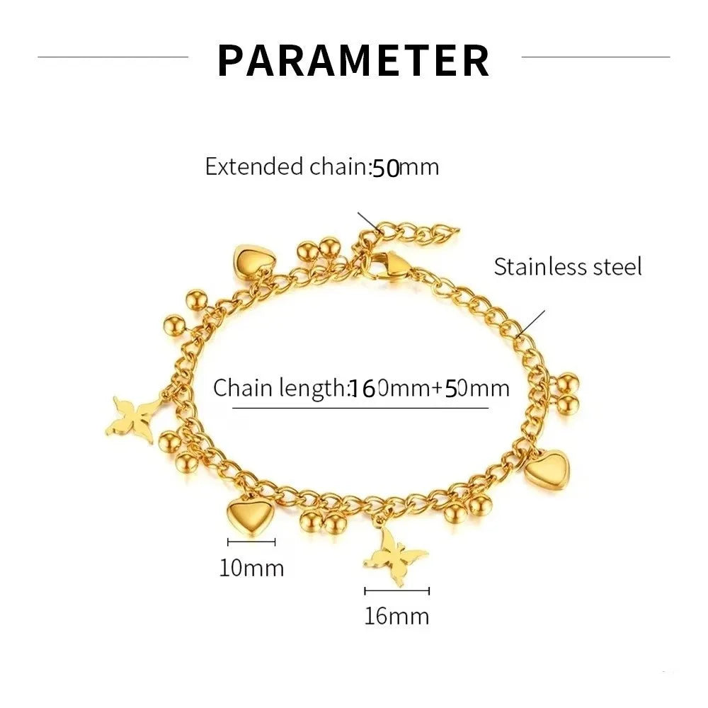 Stainless Steel Heart Charm Anklet & Bracelet – Zircon, Waterproof Charm Anklet Bracelet PLUSH